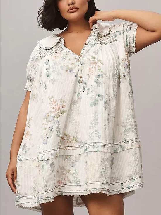 Pilcro Dresses & Skirts - Pilcro Anthropologie Floral Babydoll Mini Dress Peter Pan Collar Pockets Medium